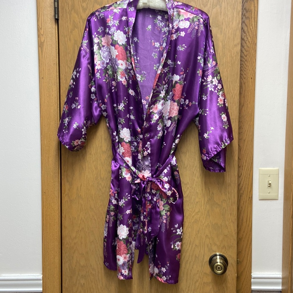 Satin floral robe